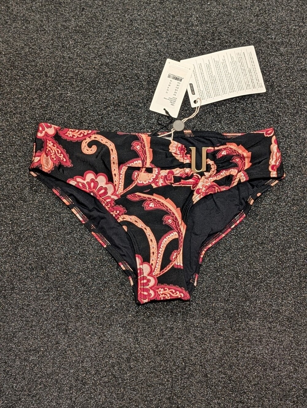 JETS Silk Road Collection Black Paisley-Print Bikini Bottoms with Gold Accent